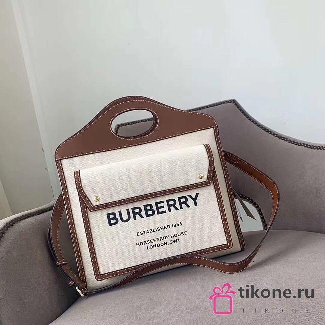 BURBERRY MINI TWO-TONE CANVAS AND LEATHER POCKET BAG 01  - 1