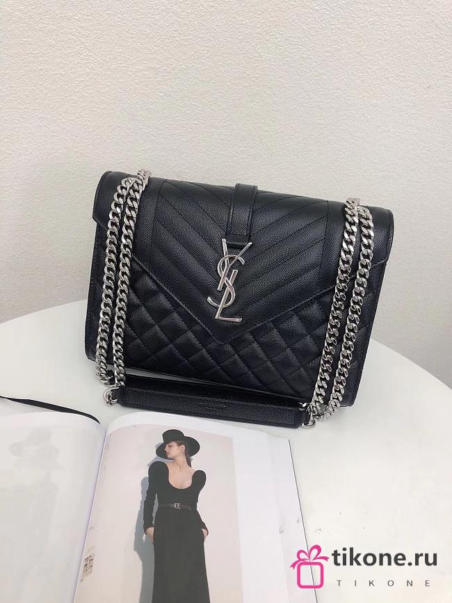 YSL Envelope Black Leather Bag - 24×17.5×6cm - 1