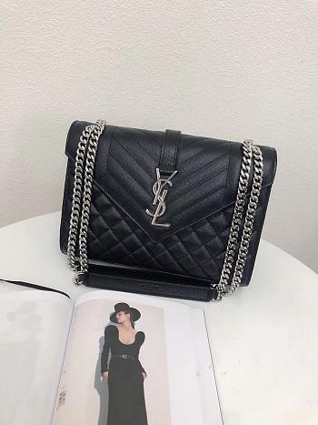 YSL Envelope Black Leather Bag - 24×17.5×6cm