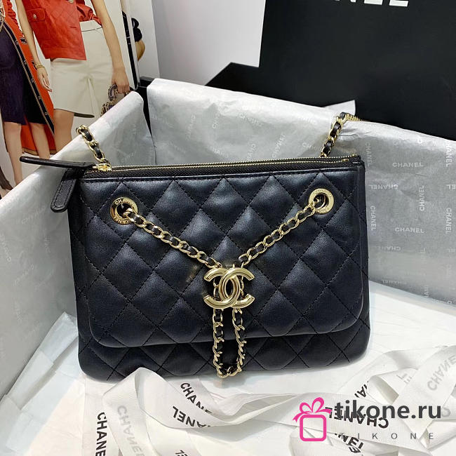 Chanel Black Pouch With Light Gold Hardware - 1