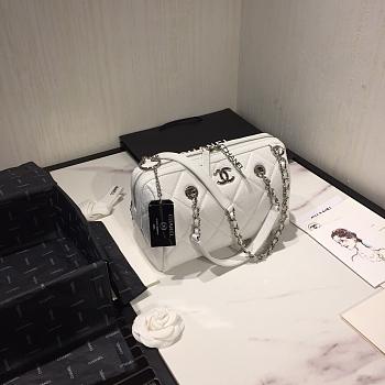 Chanel White Bowling Bag - 27×16×14cm