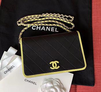 Chanel Woc Black Leather Yellow Buckle 29cm