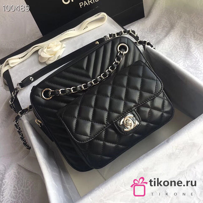 Chanel All Black Leather Handbag - 21×7×22cm - 1