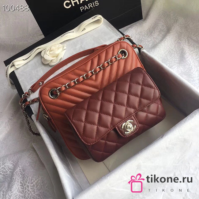 Chanel Red Leather Handbag - 21×7×22cm - 1