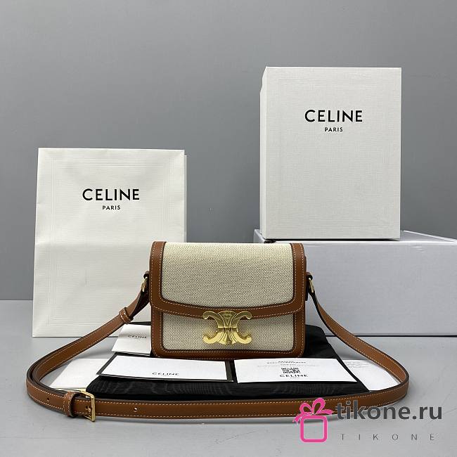 CELINE TEEN TRIOMPHE BAG IN TEXTILE AND NATURAL CALFSKIN SMALLSIZE - 1