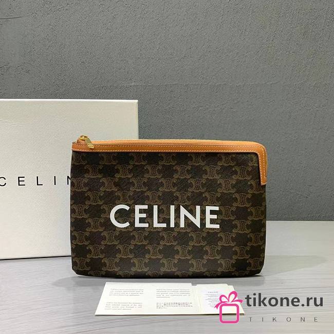 CELINE SMALL POUCH IN TRIOMPHE CANVAS AND LAMBSKIN - 1