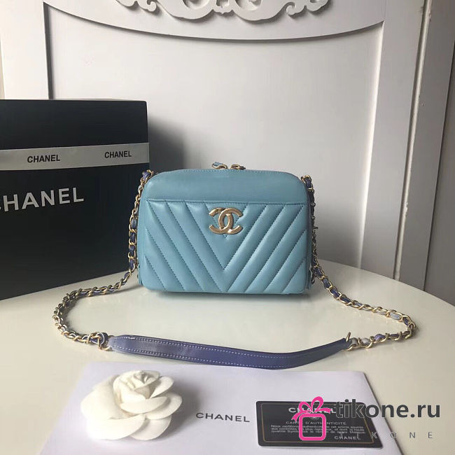 Chanel Blue Leather Bag 20cm - 1