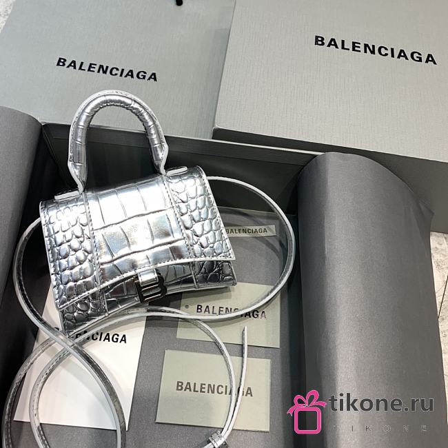 Balenciaga Mini Hourglass Crocodile Silver With Black Buckle – 11.5x14x4.5 cm - 1