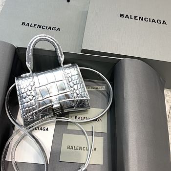 Balenciaga Mini Hourglass Crocodile Silver With Black Buckle – 11.5x14x4.5 cm
