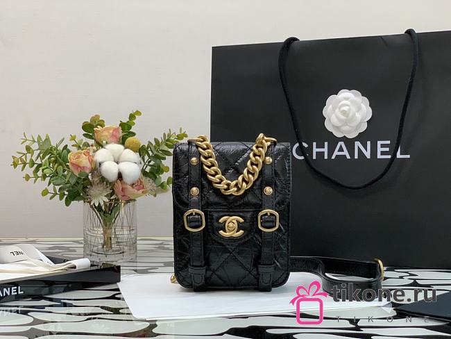 Chanel Mini Vertical Flap Bag Cowhide Gold Hardware Black – 28700 – 17x14x7 cm - 1