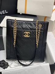 Chanel Calfskin With All-Bronze Vintage Gold Accessories Shopping Bag Black –30x29x7.5 cm - 1