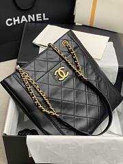 Chanel Calfskin With All-Bronze Vintage Gold Accessories Shopping Bag Black –30x29x7.5 cm - 2