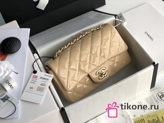 Chanel Quilted Patent Leather Classic New Mini Flap Bag Beige With Gold Hardware – 1116 – 20 cm - 1