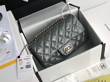 Chanel Quilted Patent Leather Classic New Mini Flap Bag Light Grey With Gold Hardware – 1116 – 20 cm