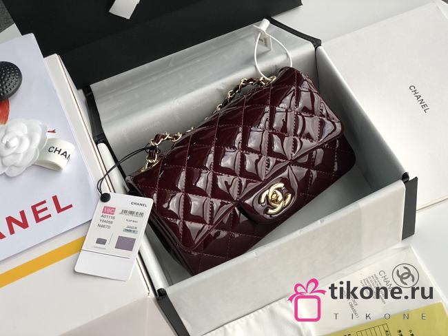 Chanel Quilted Patent Leather Classic New Mini Flap Bag Light Burgundy With Gold Hardware – 1116 – 20 cm - 1