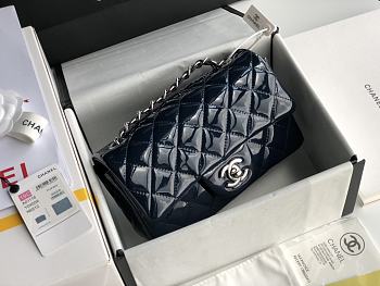 Chanel Quilted Patent Leather Classic New Mini Flap Bag Light Navy Blue With Silver Hardware – 1116 – 20 cm