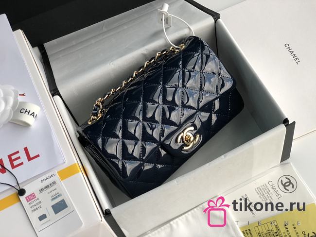 Chanel Quilted Patent Leather Classic New Mini Flap Bag Light Navy Blue With Gold Hardware – 1116 – 20 cm - 1