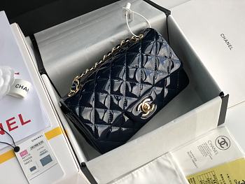 Chanel Quilted Patent Leather Classic New Mini Flap Bag Light Navy Blue With Gold Hardware – 1116 – 20 cm