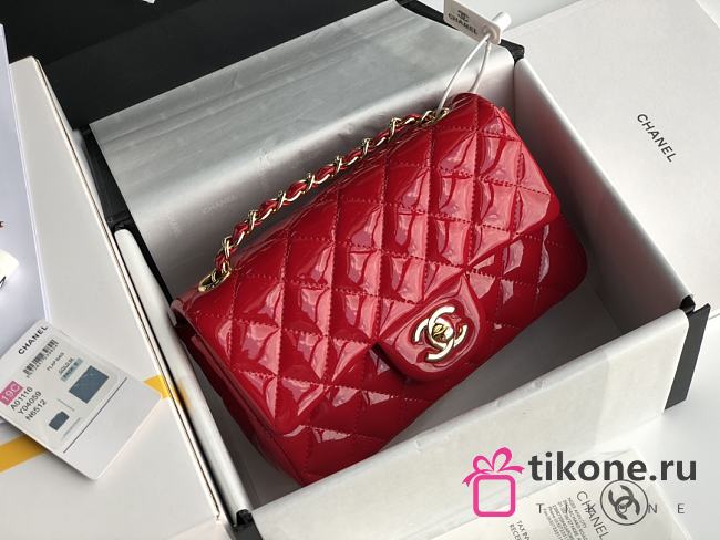 Chanel Quilted Patent Leather Classic New Mini Flap Bag Light Red With Gold Hardware – 1116 – 20 cm - 1