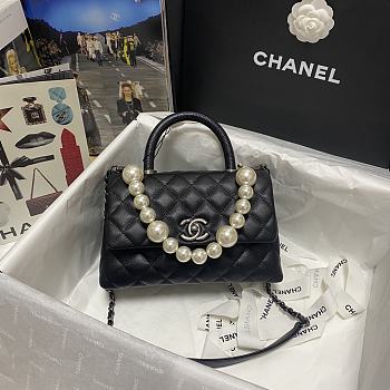 Chanel Coco Black Handle Pearl Chain Caviar Silver Hardware Small - 2215 – 19 cm