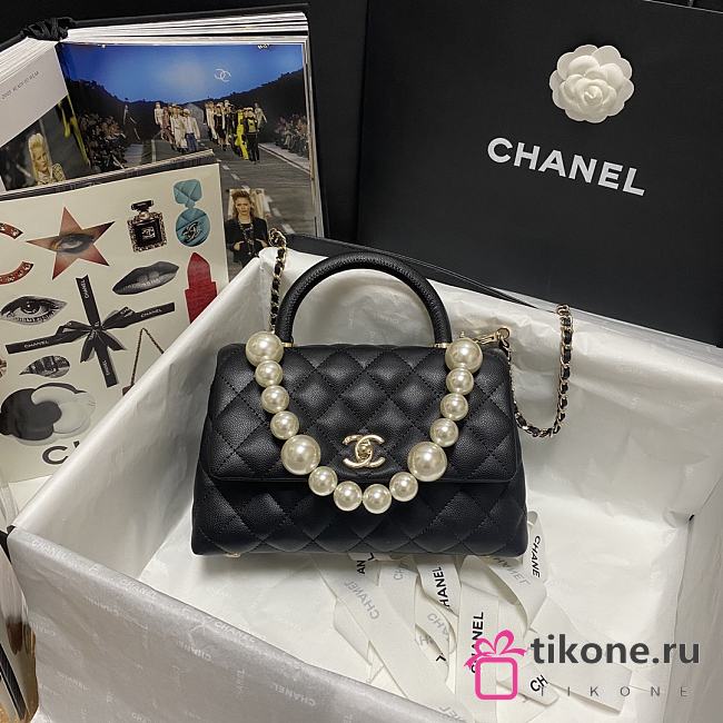 Chanel Coco Black Handle Pearl Chain Caviar Gold Hardware Small - 2215 – 19 cm - 1