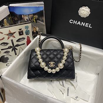 Chanel Coco Black Handle Pearl Chain Caviar Gold Hardware Small - 2215 – 19 cm