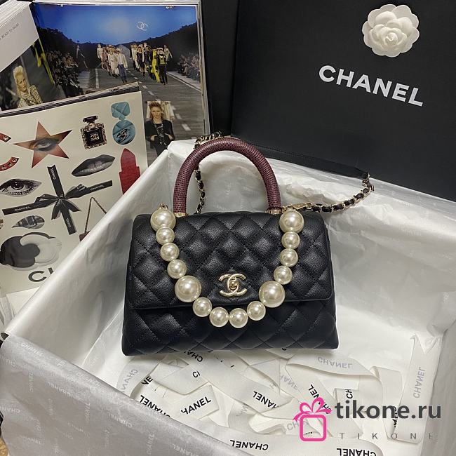 Chanel Coco Red Handle Pearl Chain Caviar Gold Hardware Small - 2215 – 19 cm - 1