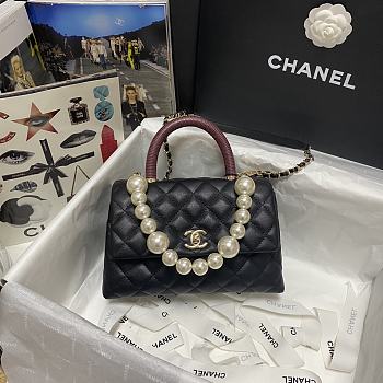 Chanel Coco Red Handle Pearl Chain Caviar Gold Hardware Small - 2215 – 19 cm