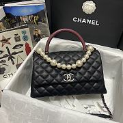 Chanel Coco Red Handle Pearl Chain Caviar Silver Hardware Large - 92991 – 28 cm - 1