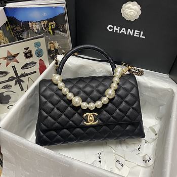 Chanel Coco Black Handle Pearl Chain Caviar Gold Hardware Large - 92991 – 28 cm