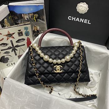 Chanel Coco Red Handle Pearl Chain Caviar Gold Hardware Large - 92991 – 28 cm