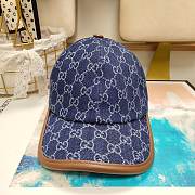 Gucci GG Baseball Cap Blue And Ivory GG Denim With Brown Leather Trim - 1