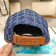 Gucci GG Baseball Cap Blue And Ivory GG Denim With Brown Leather Trim - 6