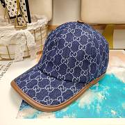 Gucci GG Baseball Cap Blue And Ivory GG Denim With Brown Leather Trim - 5