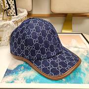 Gucci GG Baseball Cap Blue And Ivory GG Denim With Brown Leather Trim - 3