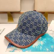 Gucci GG Baseball Cap Blue And Ivory GG Denim With Brown Leather  - 3