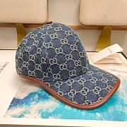 Gucci GG Baseball Cap Blue And Ivory GG Denim With Brown Leather  - 2