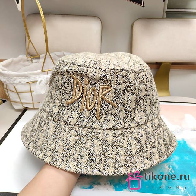 Dior Gold Silk Embroidered Fisherman Bucket Hat 03 - 1