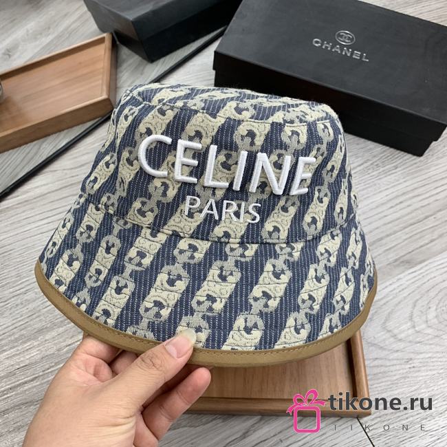 Celine Bucket Hat With Triomphe Monogram Denim Blue/White - 1