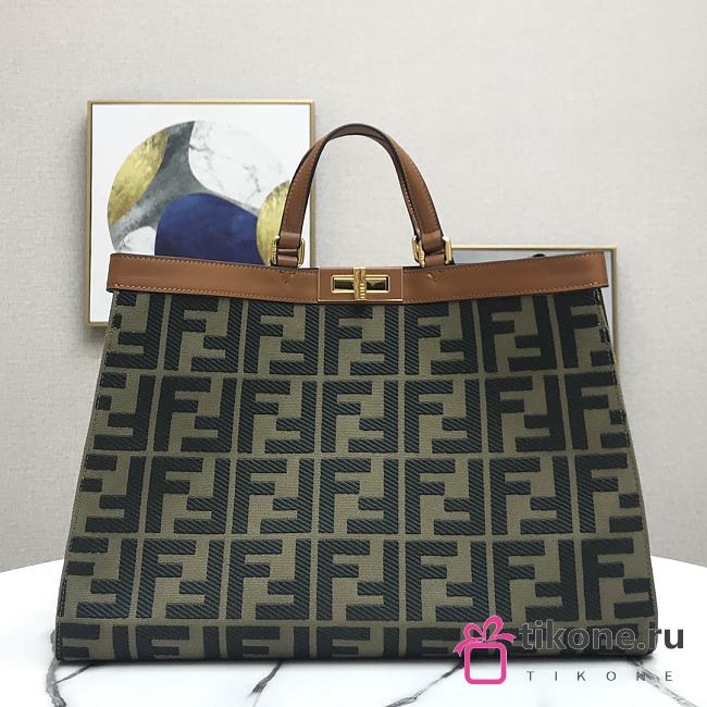 Fendi Peekaboo FF Eembroidered Dark Green Canvas With Internal Pockets – #883 – 41x16x29.5 cm  - 1