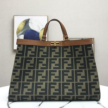 Fendi Peekaboo FF Eembroidered Dark Green Canvas With Internal Pockets – #883 – 41x16x29.5 cm 