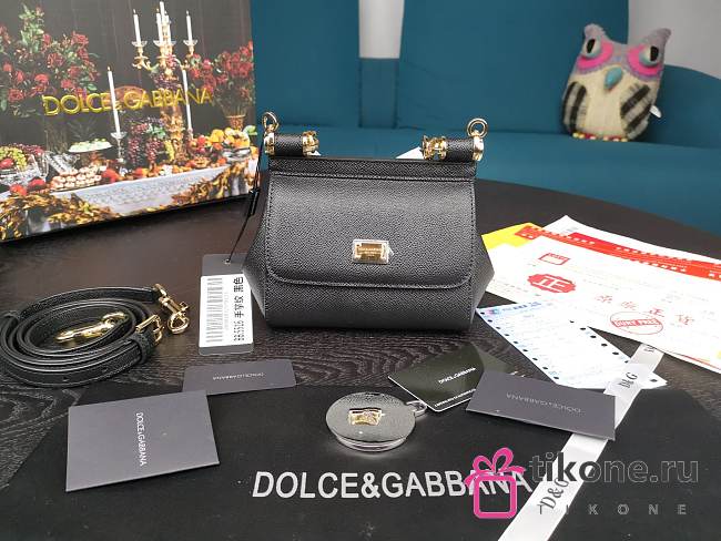 Dolce & Gabbana Dauphine Leather Sicily Bag Black - 5516 - 16x10x5 cm - 1