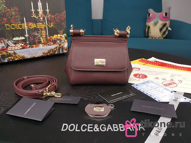 Dolce & Gabbana Dauphine Leather Sicily Bag Burgundy - 5516 - 16x10x5 cm - 1