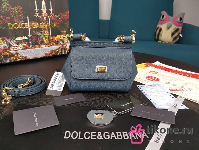 Dolce & Gabbana Dauphine Leather Sicily Bag Blue - 5516 - 16x10x5 cm - 1