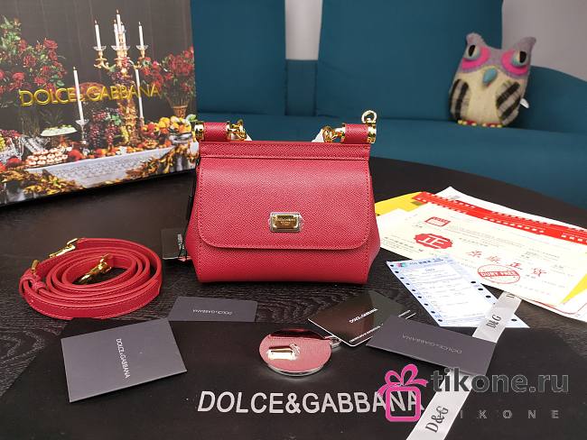 Dolce & Gabbana Dauphine Leather Sicily Bag Red - 5516 - 16x10x5 cm - 1