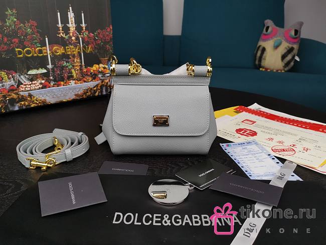 Dolce & Gabbana Dauphine Leather Sicily Bag Light Grey- 5516 - 16x10x5 cm - 1