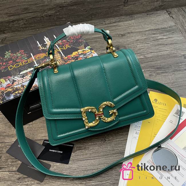 Dolce & Gabbana Amore In Calfskin Bag Green – 27x8x18 cm - 1