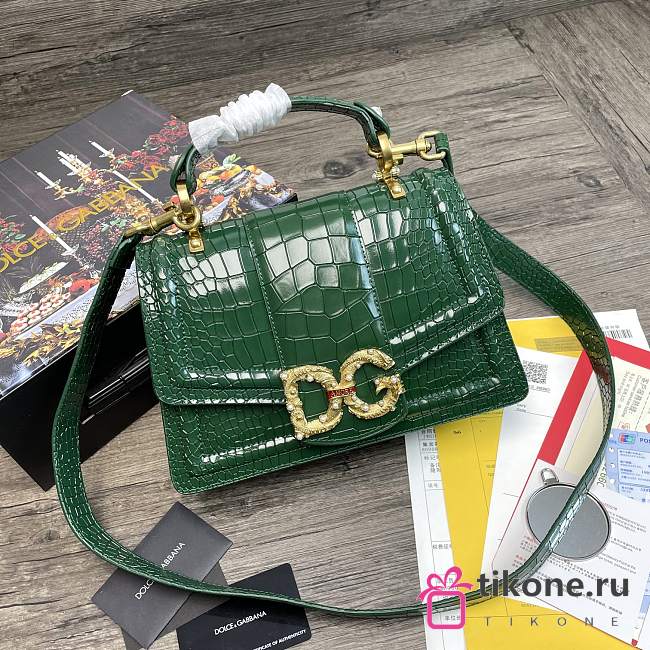 Dolce & Gabbana Amore Shoulder Bag In Crocodile Leather Green – 27x8x18cm - 1