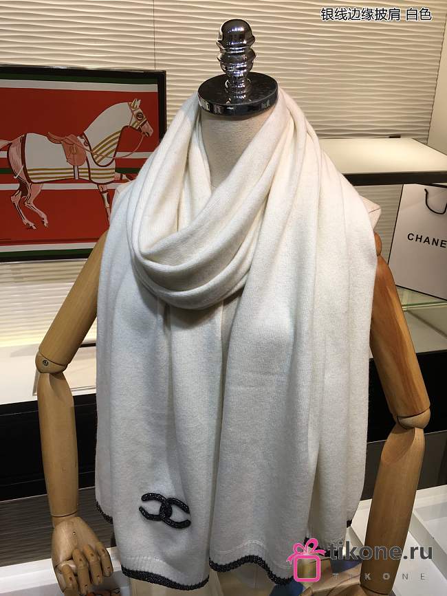 Chanel Cashmere Knitted Long Scarf White – 60x200 cm - 1