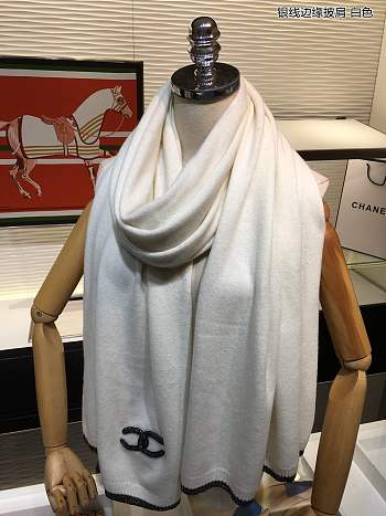 Chanel Cashmere Knitted Long Scarf White – 60x200 cm